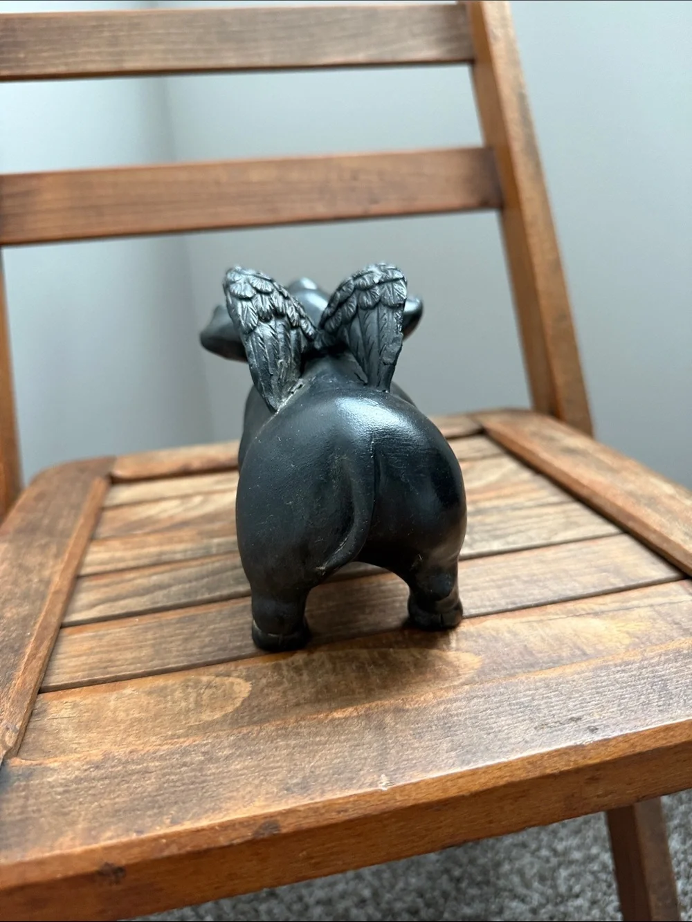 Whimsical Winged Pig Figurine Black Decorative Statue 5”